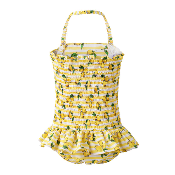 Lemon Stripe Ruched Swimsuit