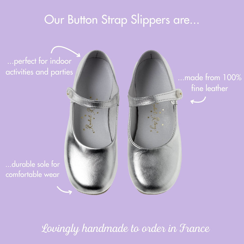 Button Strap Slippers, Silver