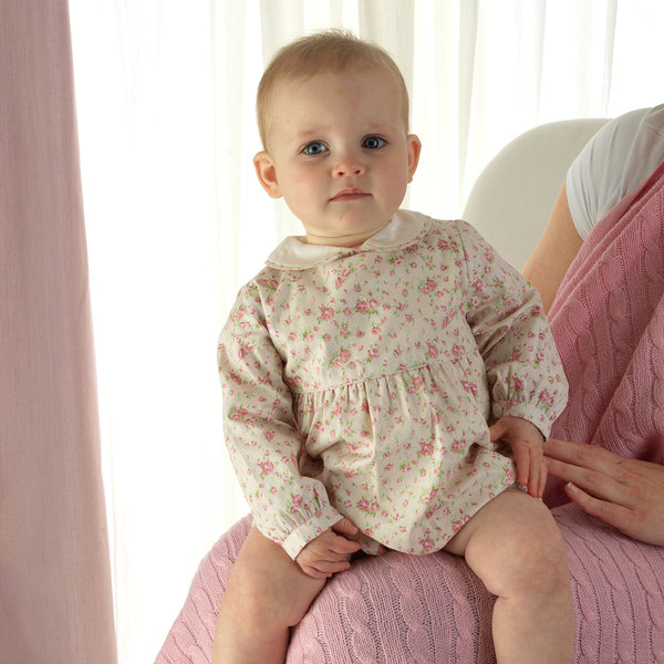 Pink Floral Long-Sleeve Babysuit