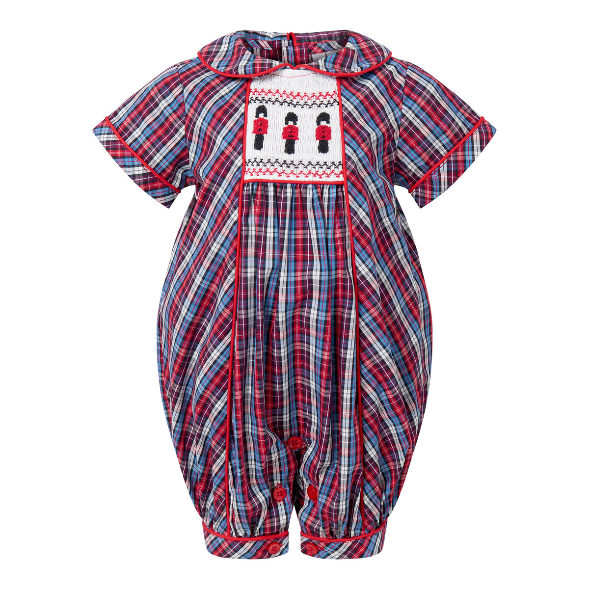 Red Soldier Smocked Tartan Babysuit