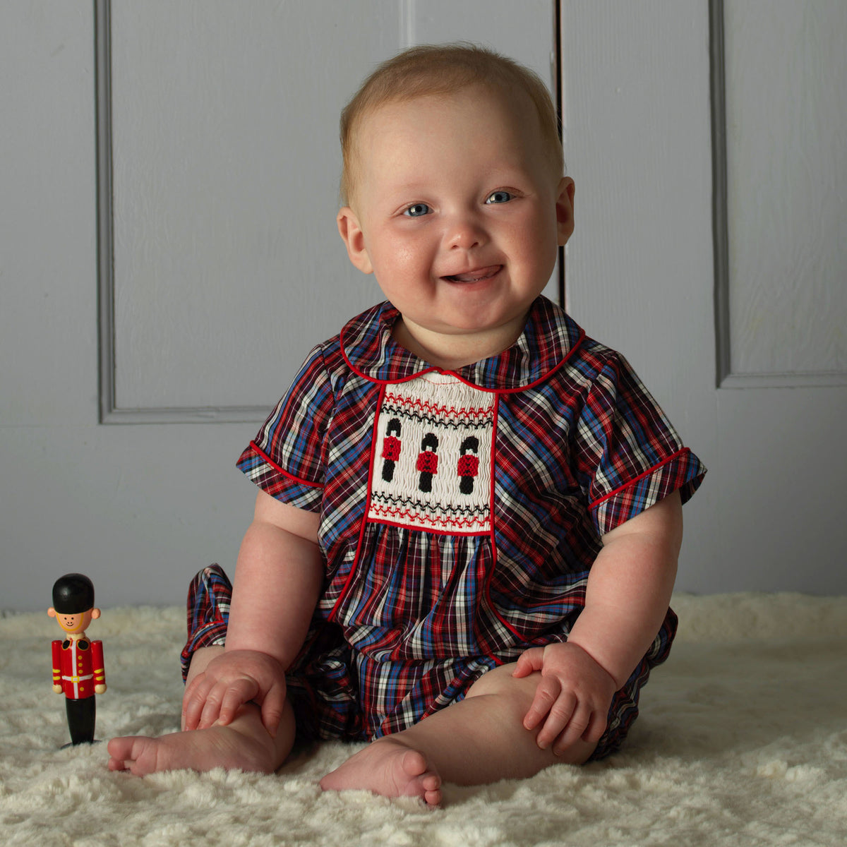 Red Soldier Smocked Tartan Babysuit