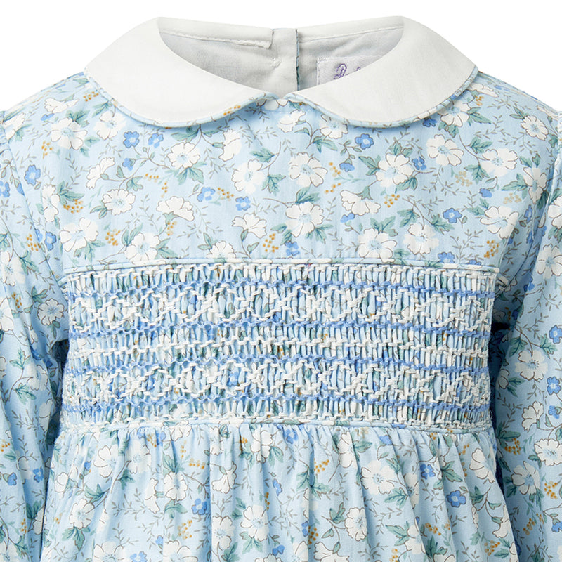 Blue Floral Smocked Babysuit