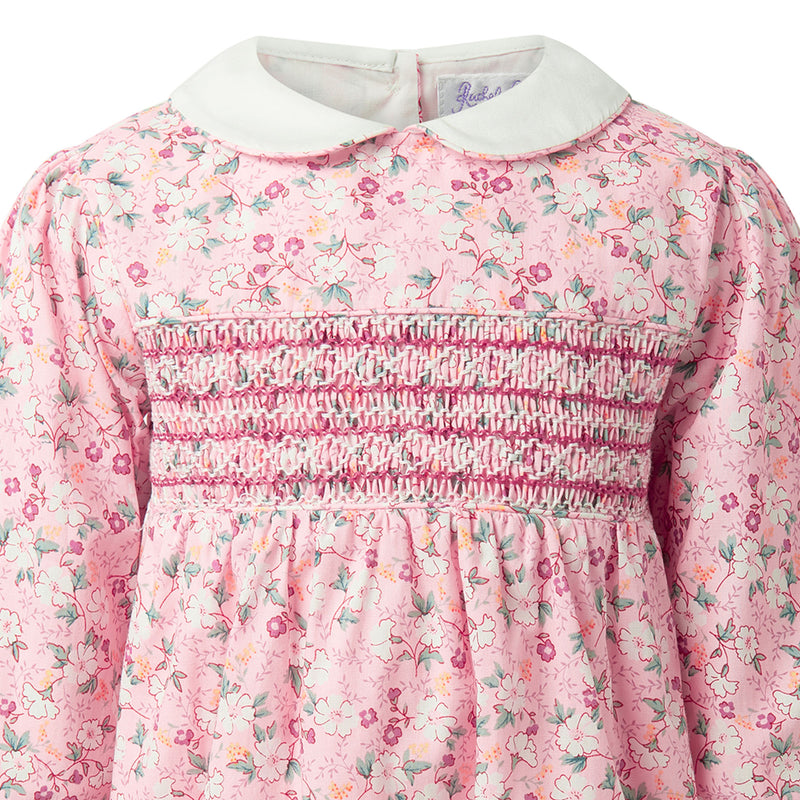 Pink Floral Smocked Babysuit