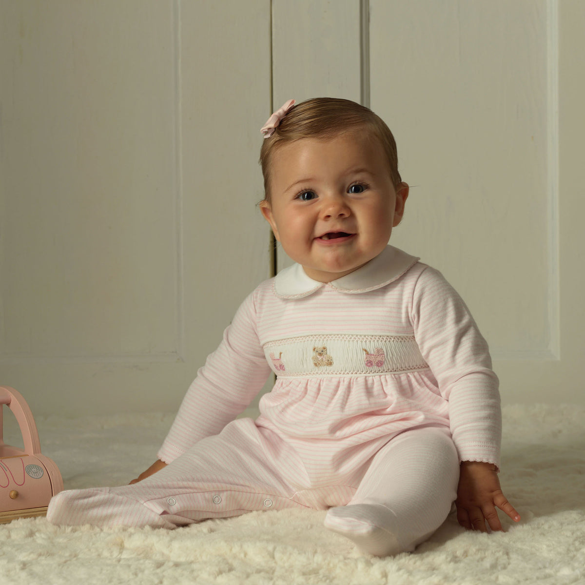 Pink Pram Embroidered Babygro