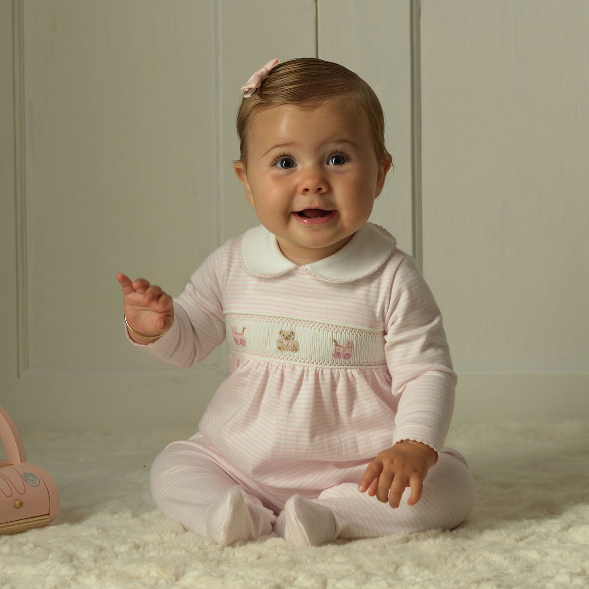 Pink Pram Embroidered Babygro