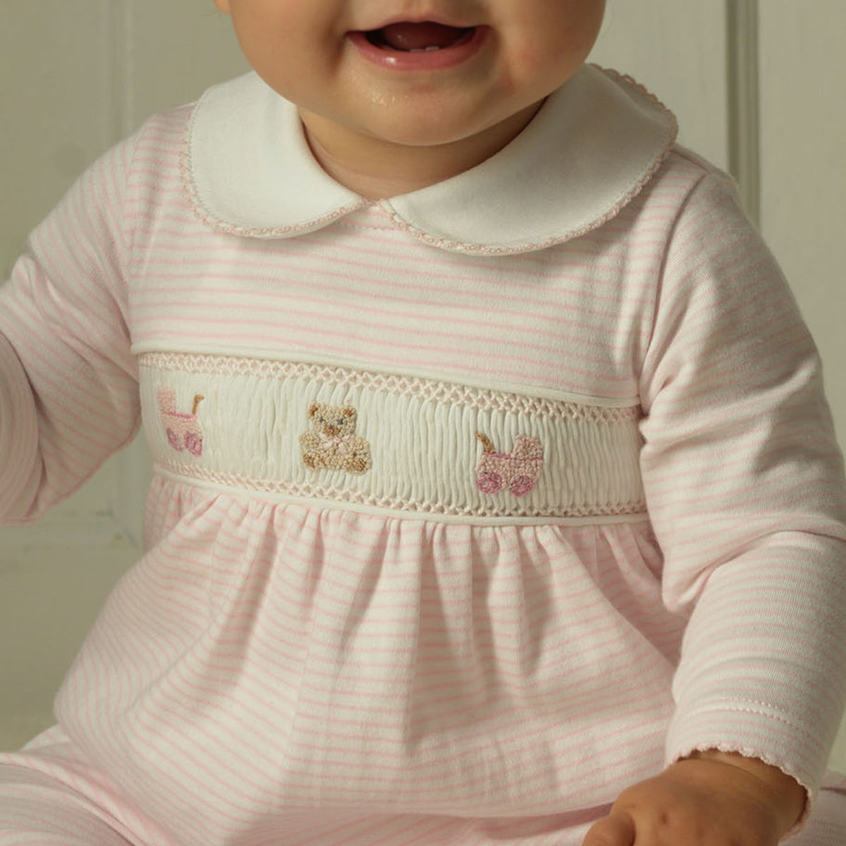 Pink Pram Embroidered Babygro