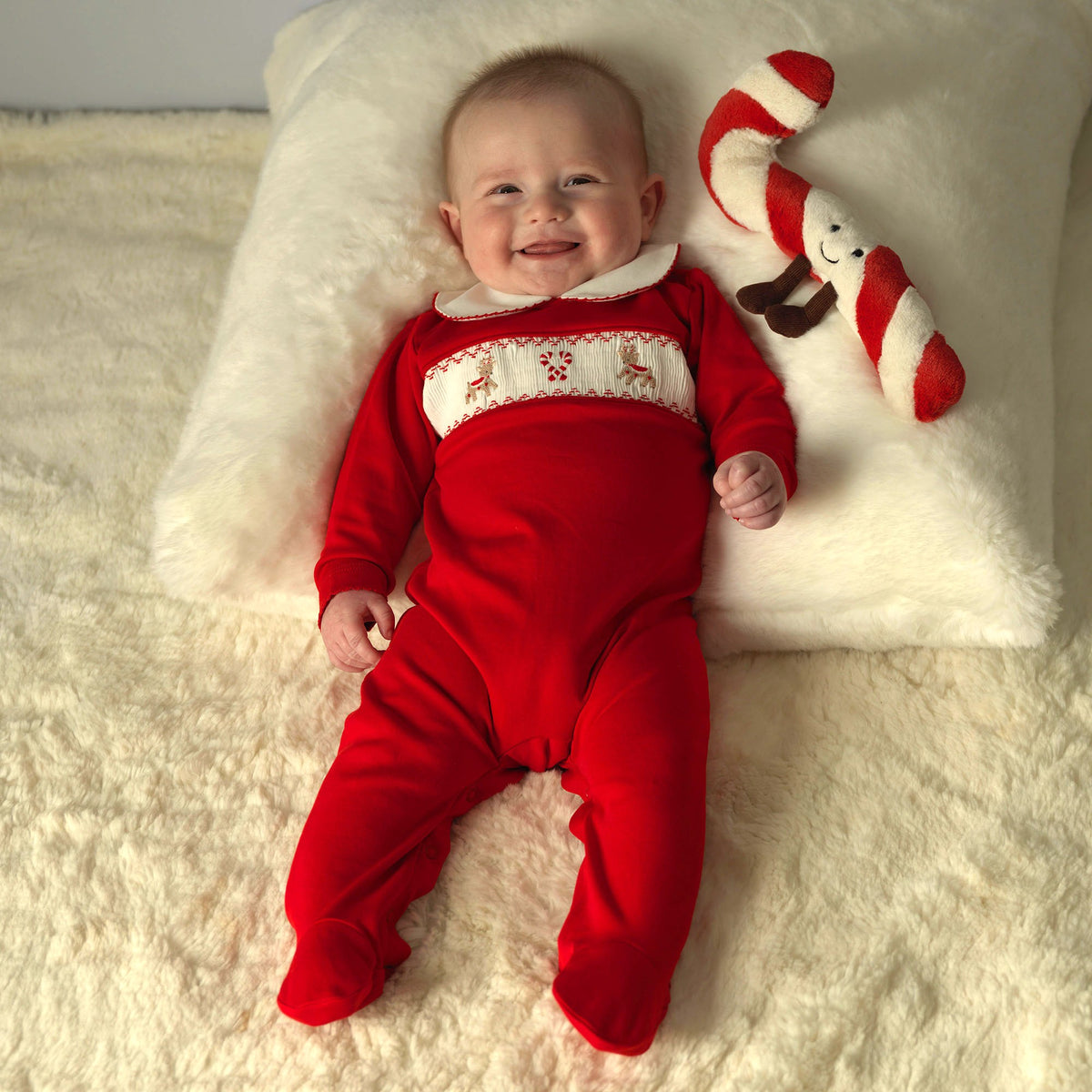 Candy Cane Smocked Babygro