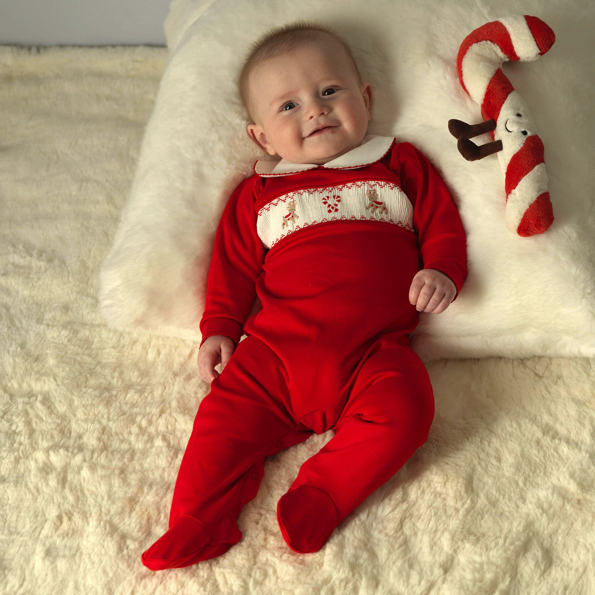 Candy Cane Smocked Babygro