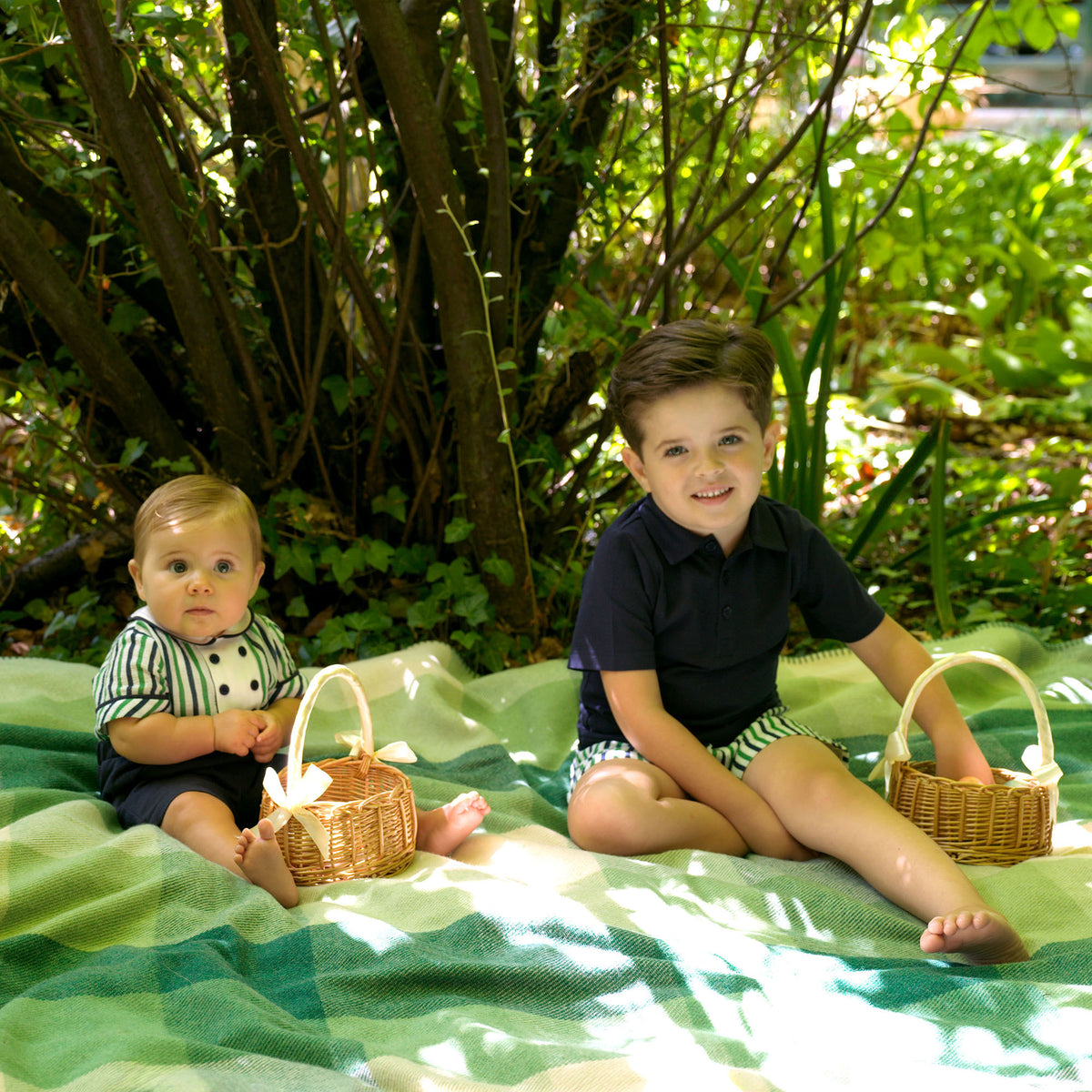 Navy & Green Stripe Shorts