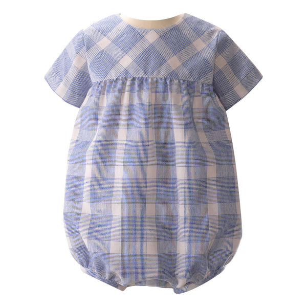 Claire & Charlie Baby Boys Blue Check Bubble with Collar
