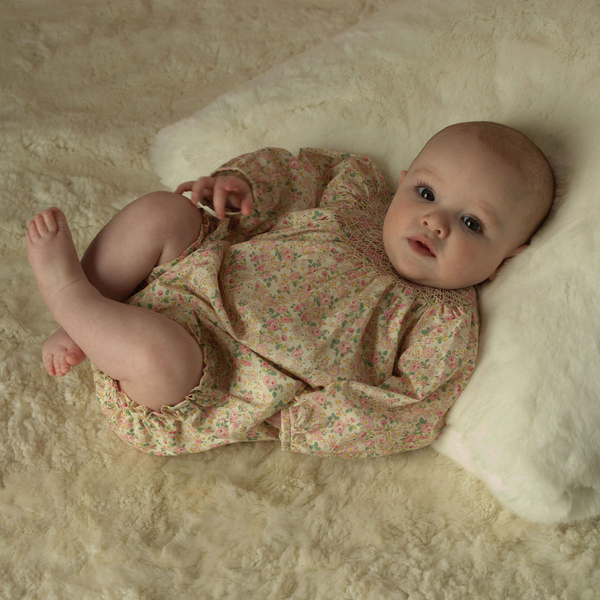 Pink Floral Smocked Babysuit