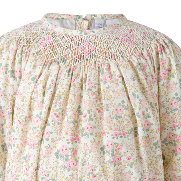 Pink Floral Smocked Babysuit