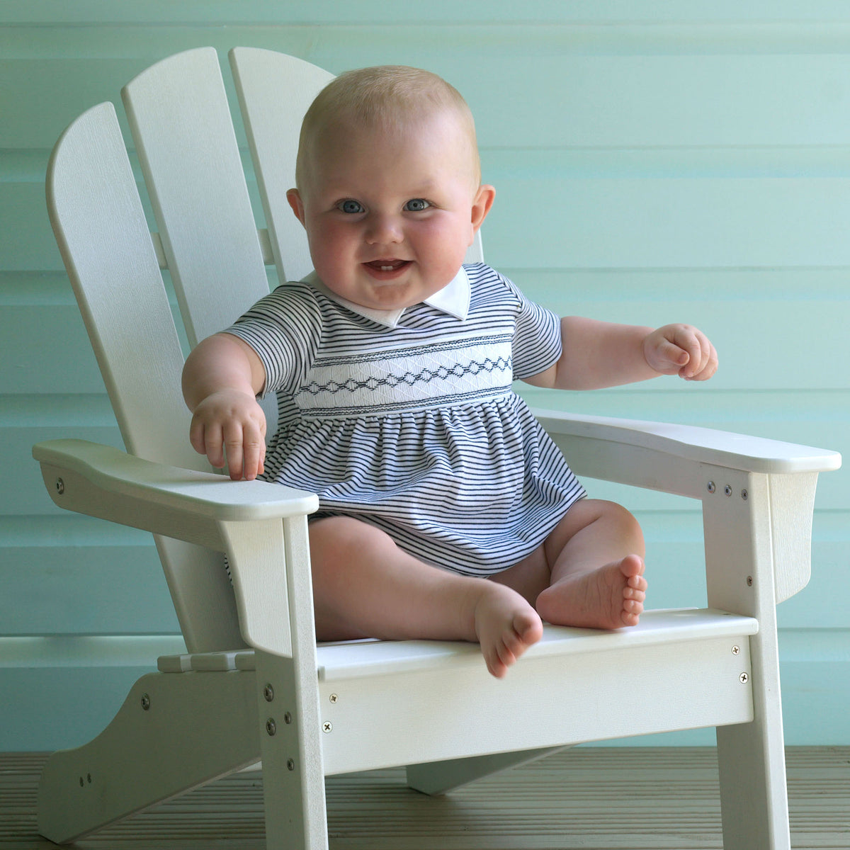 Navy Stripe Smocked Bubble