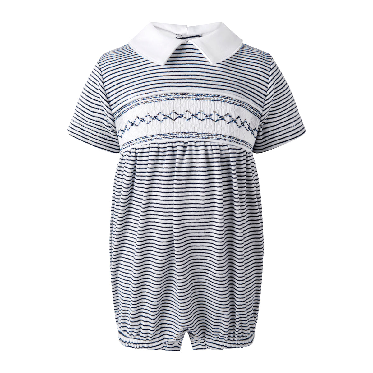 Navy Stripe Smocked Bubble