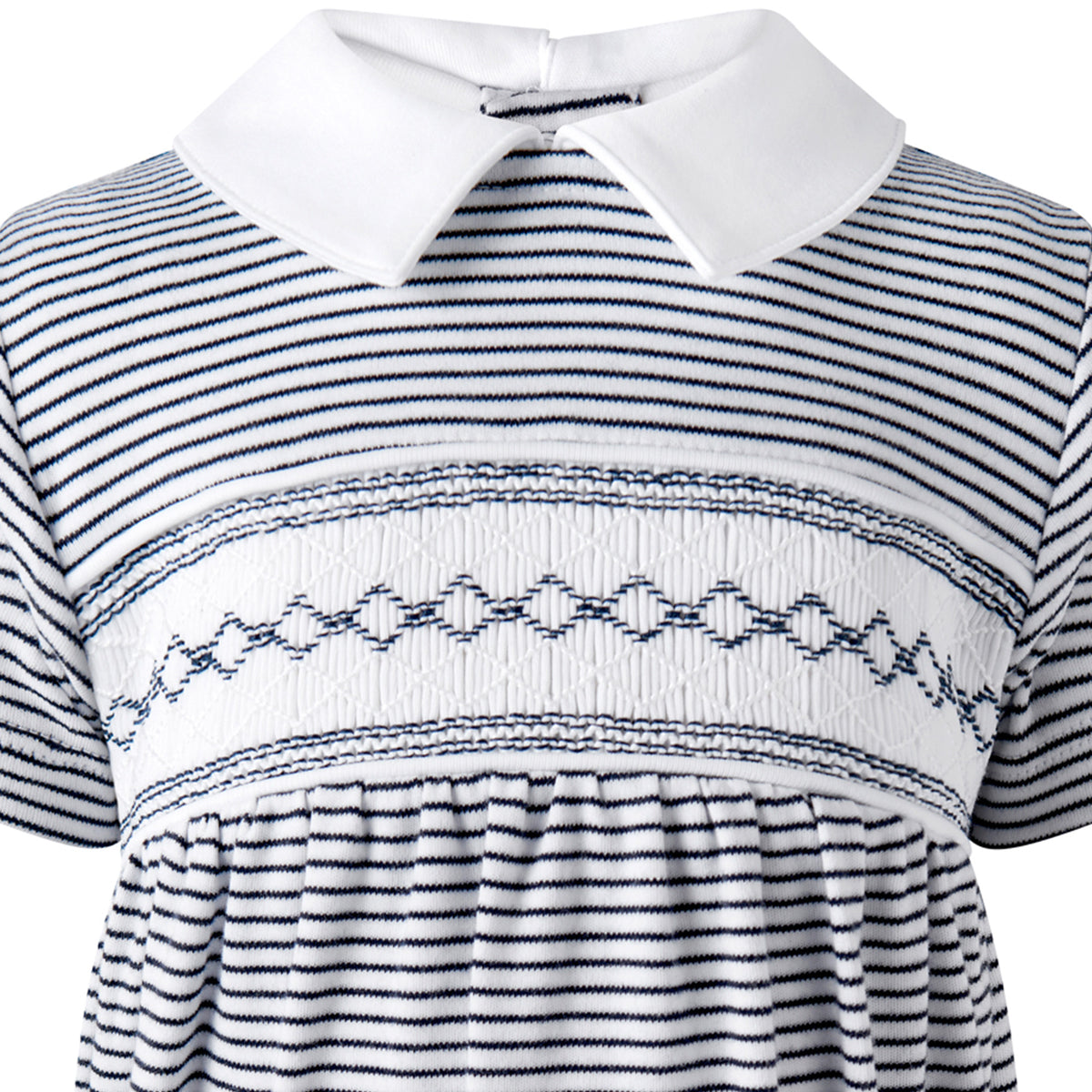 Navy Stripe Smocked Bubble