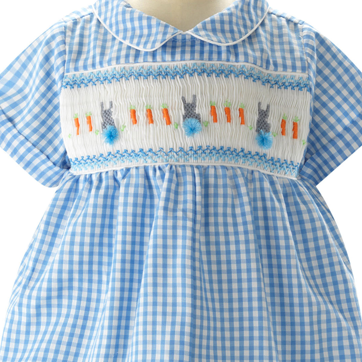 Blue Gingham Bunny Smocked Babysuit