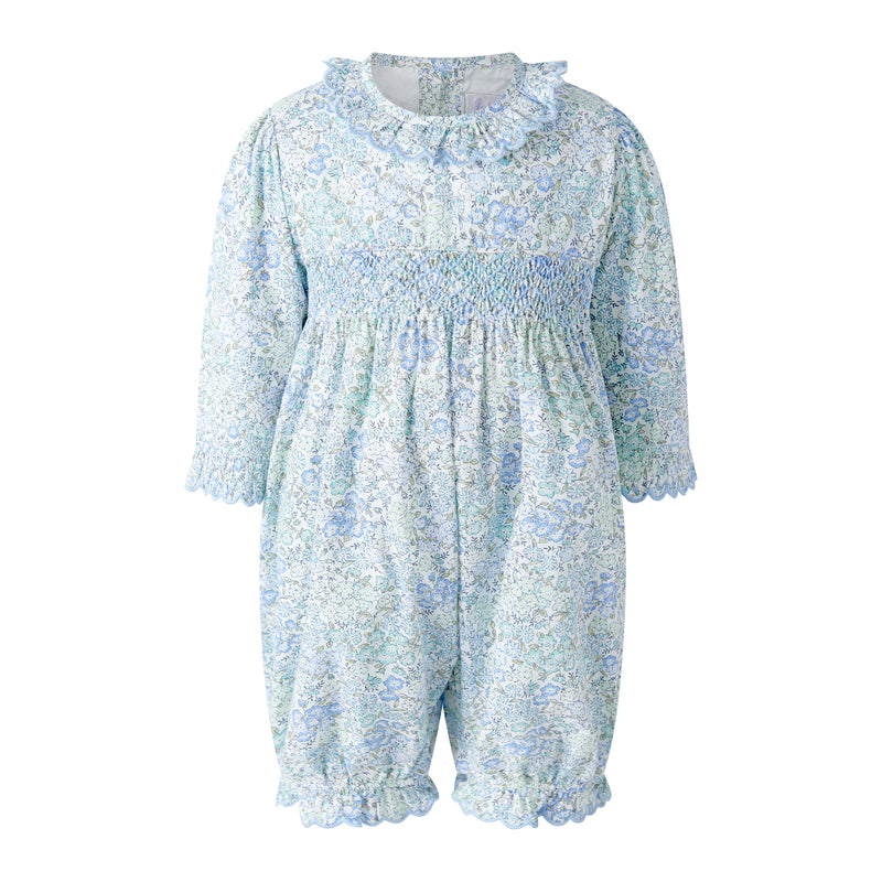 Blue Smocked Scalloped Babysuit