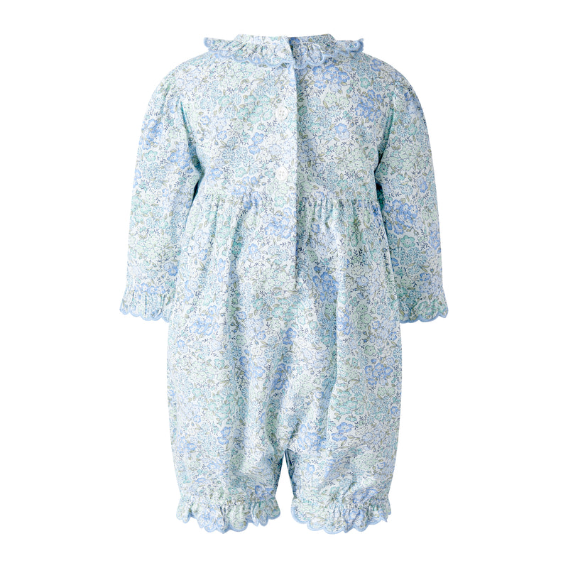 Blue Smocked Scalloped Babysuit