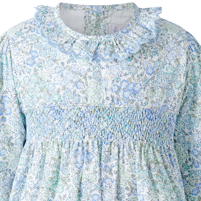 Blue Smocked Scalloped Babysuit