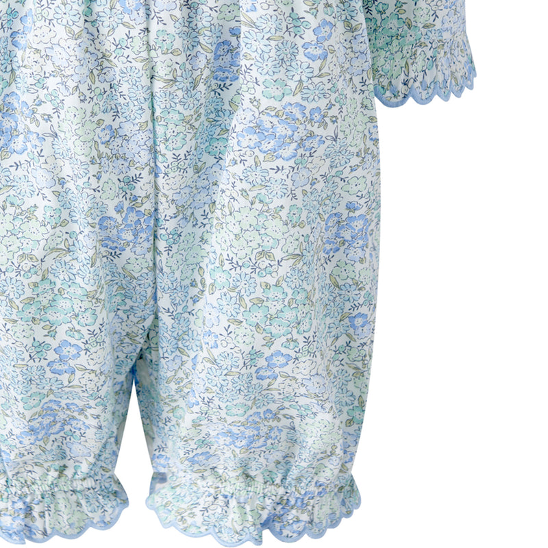 Blue Smocked Scalloped Babysuit