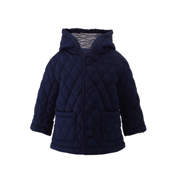 Navy Quilted Hooded Jacket