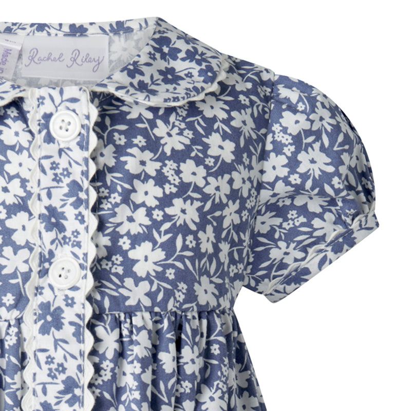 Blue Floral Button-front Dress & Bloomers