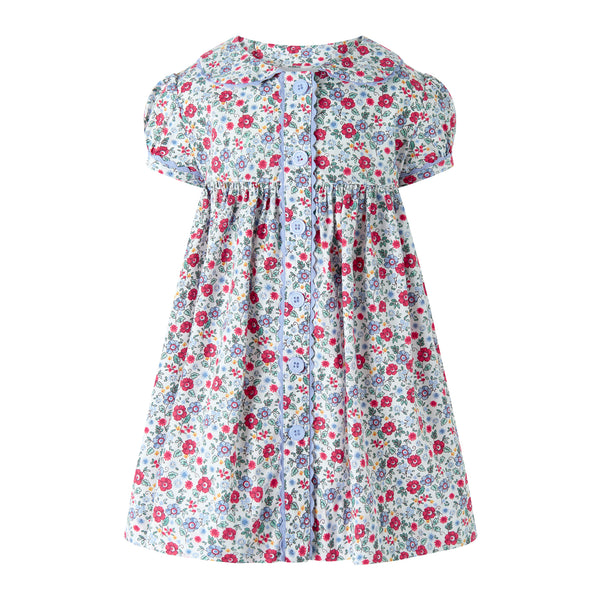Blue Floral Button-front Dress & Bloomers