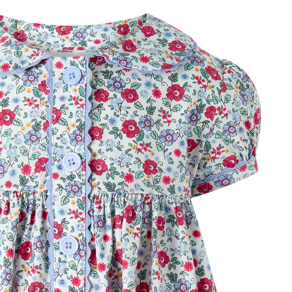 Blue Floral Button-front Dress & Bloomers