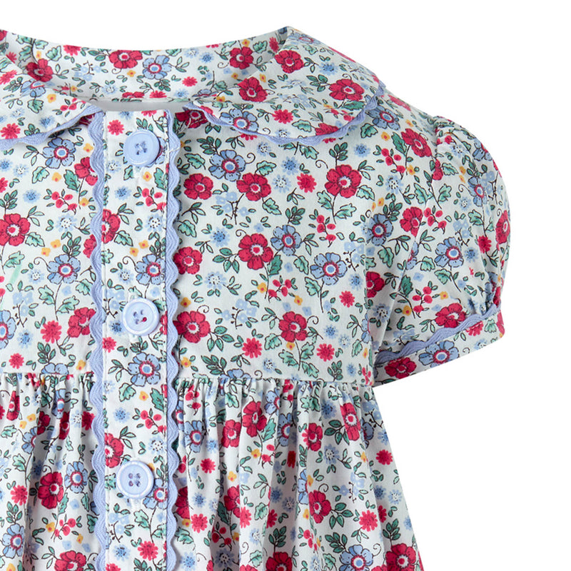Blue Floral Button-front Dress & Bloomers