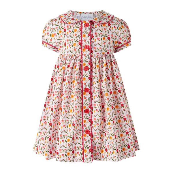 Pink Floral Butterfly Button-front Dress & Bloomers