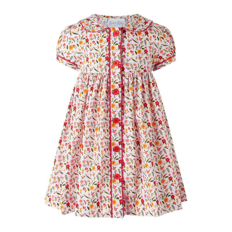 Pink Floral Butterfly Button-front Dress & Bloomers