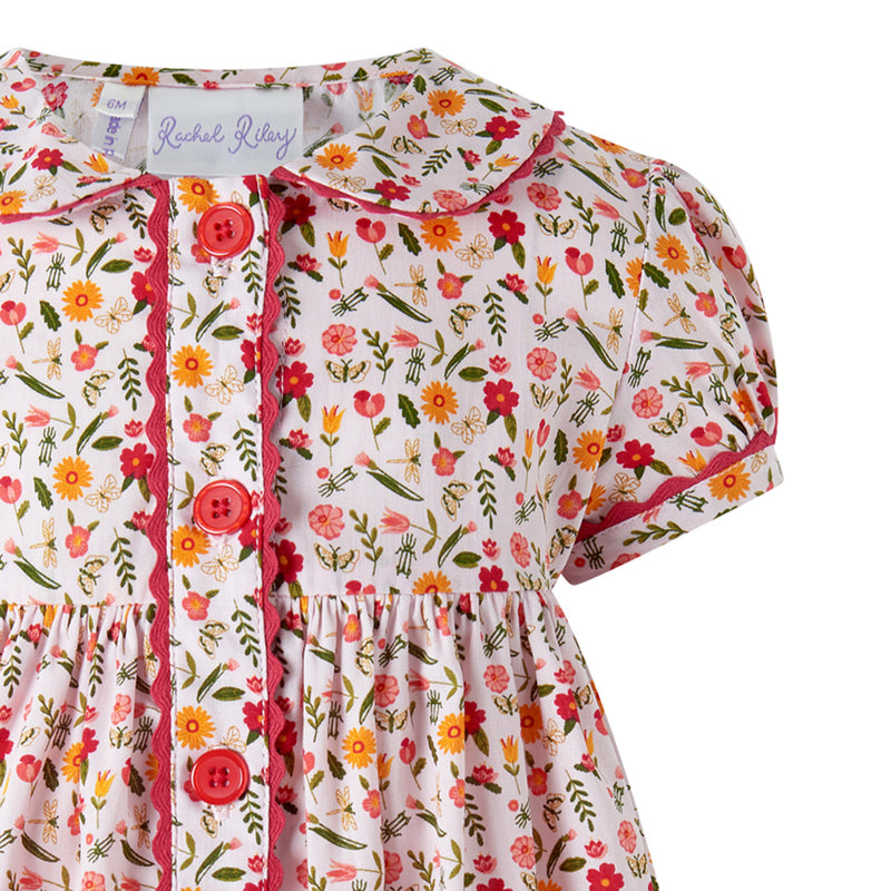 Pink Floral Butterfly Button-front Dress & Bloomers