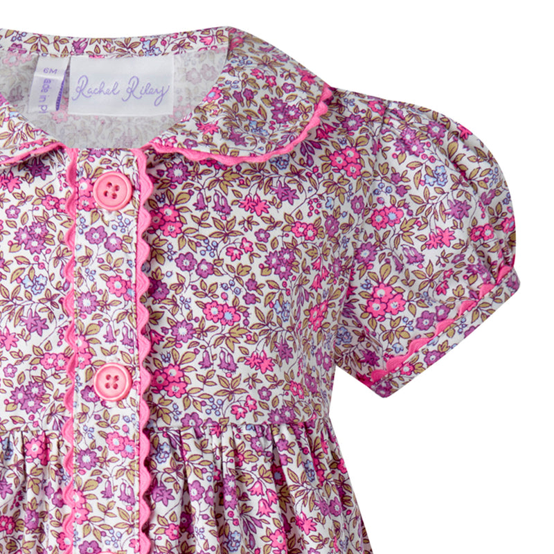 Purple Floral Button-front Dress & Bloomers