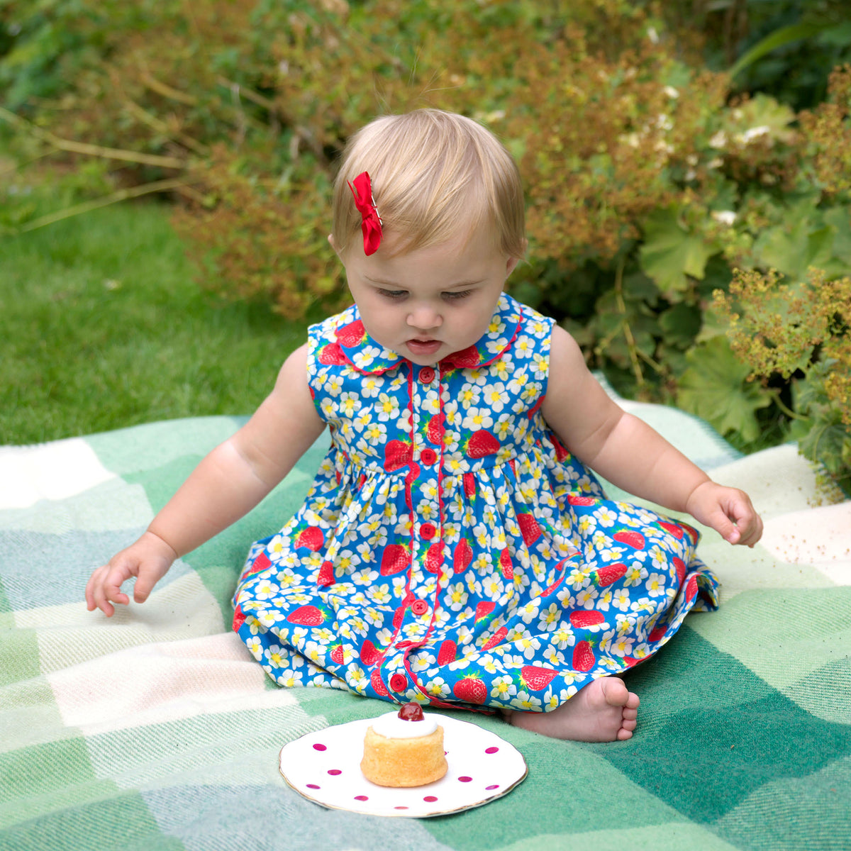Strawberry Button-Front Dress and Bloomers