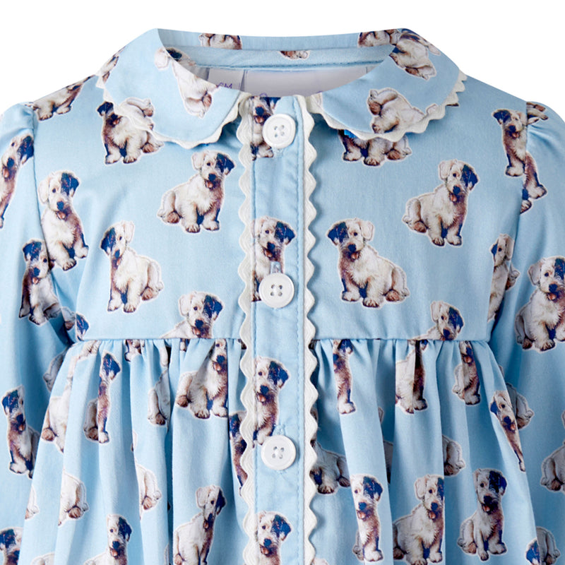 Blue Puppy Button-front Dress & Bloomers