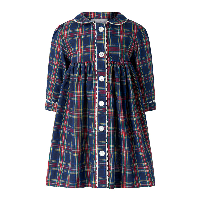 Tartan LS button-front Dress & Bloomers