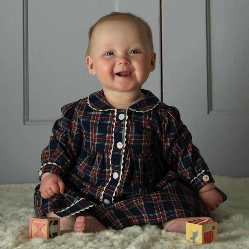 Tartan LS button-front Dress & Bloomers