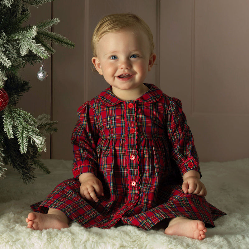 Tartan LS Button-front Dress & Bloomers
