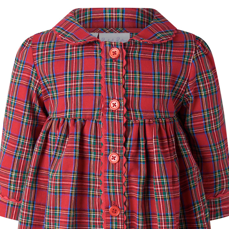 Red Tartan LS Button-front Dress & Bloomers