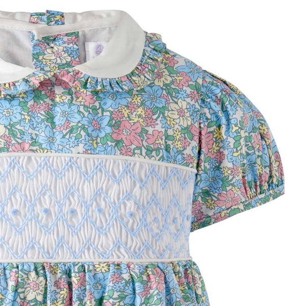 Blue Floral  Geometric Smocked Dress & Bloomers