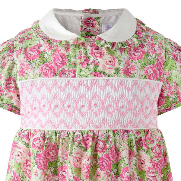 Pink Vintage Floral Smocked Dress & Bloomers