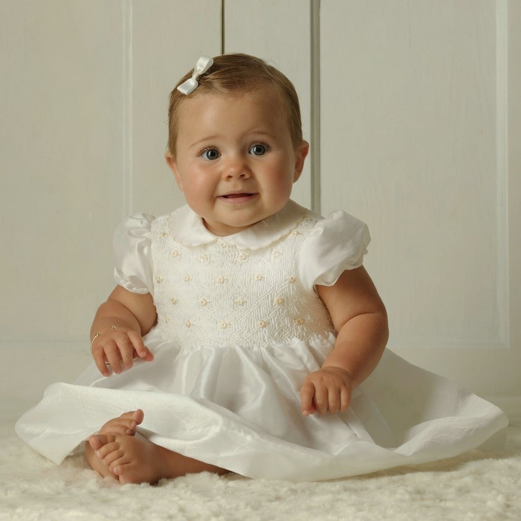 Ivory Taffeta Smocked Dress