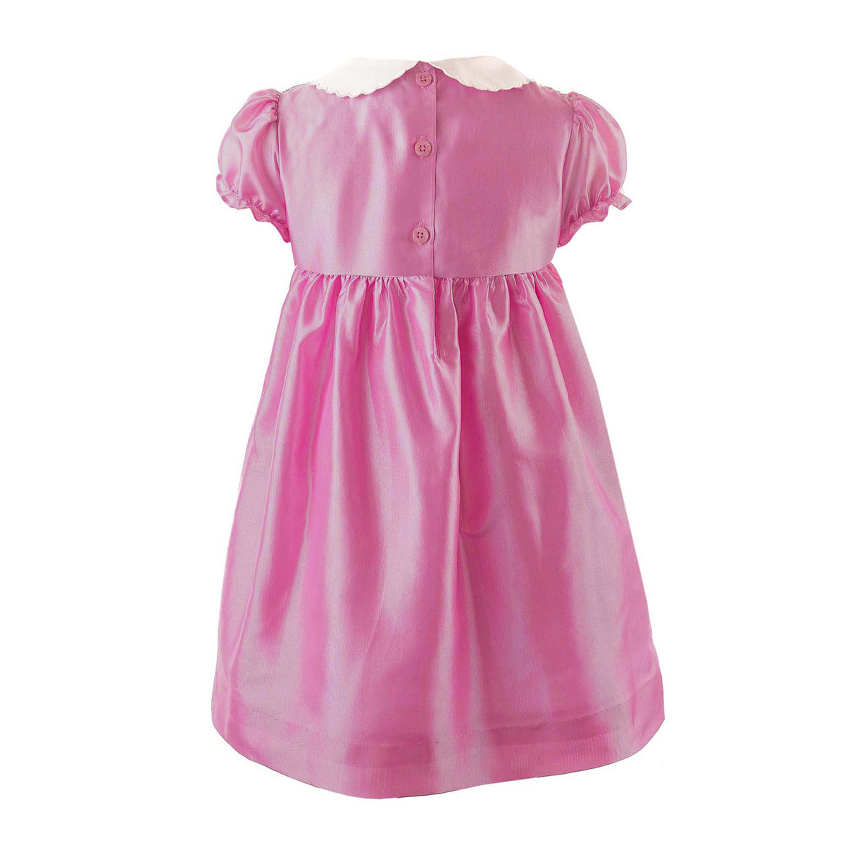Pink Taffeta Rosebud Smocked Dress