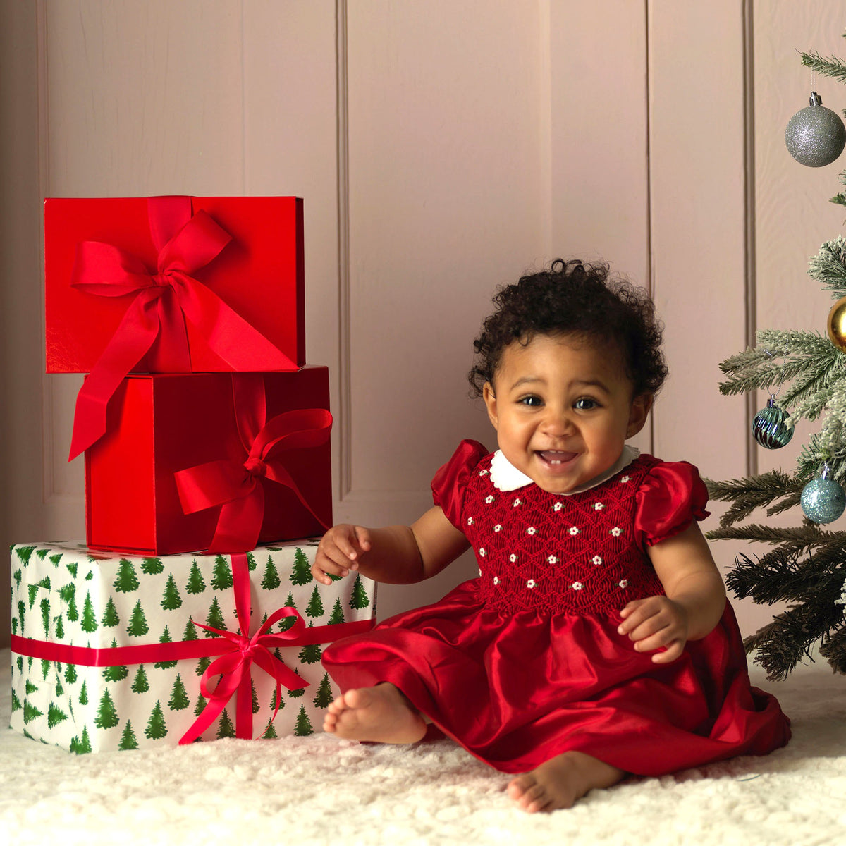 Red Taffeta Smocked Dress