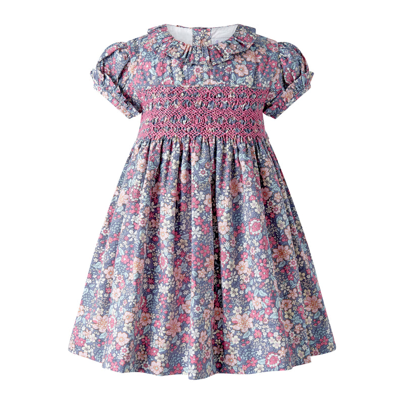 Pink Floral SS Smocked Dress & Bloomers
