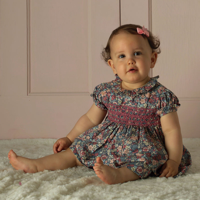Pink Floral SS Smocked Dress & Bloomers