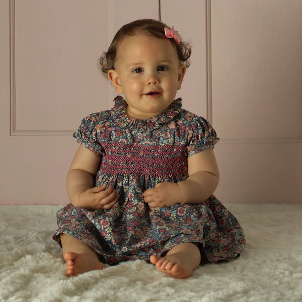 Pink Floral SS Smocked Dress & Bloomers