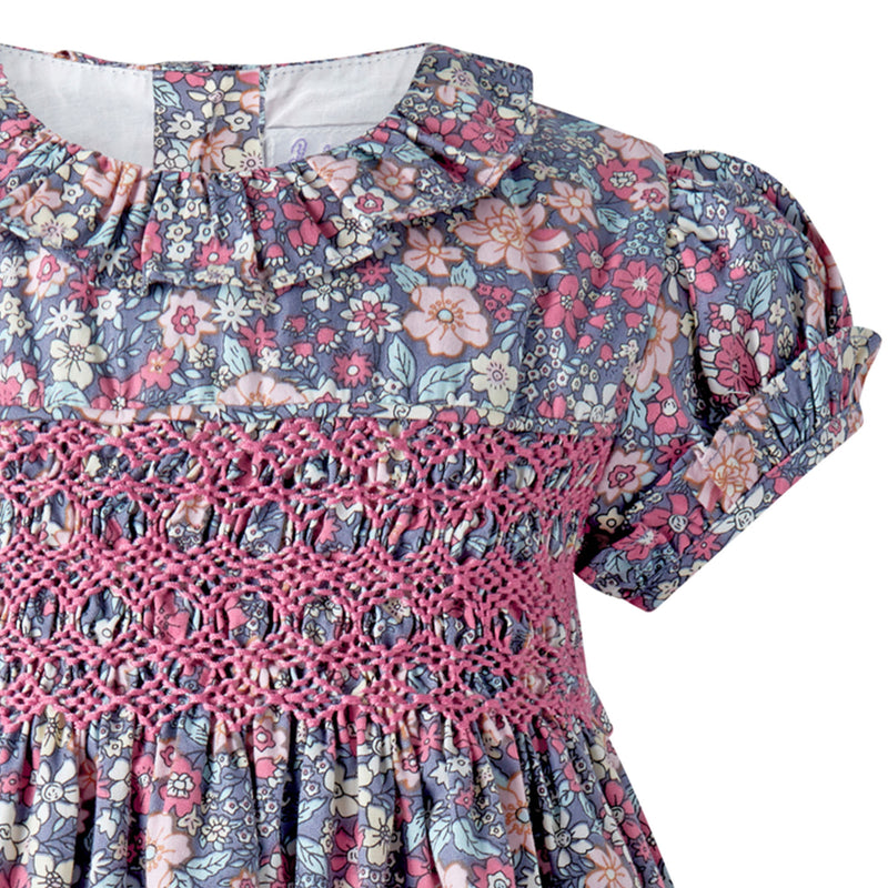 Pink Floral SS Smocked Dress & Bloomers