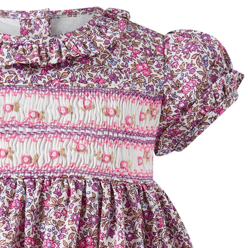 Purple Floral SS Smocked Dress & Bloomers