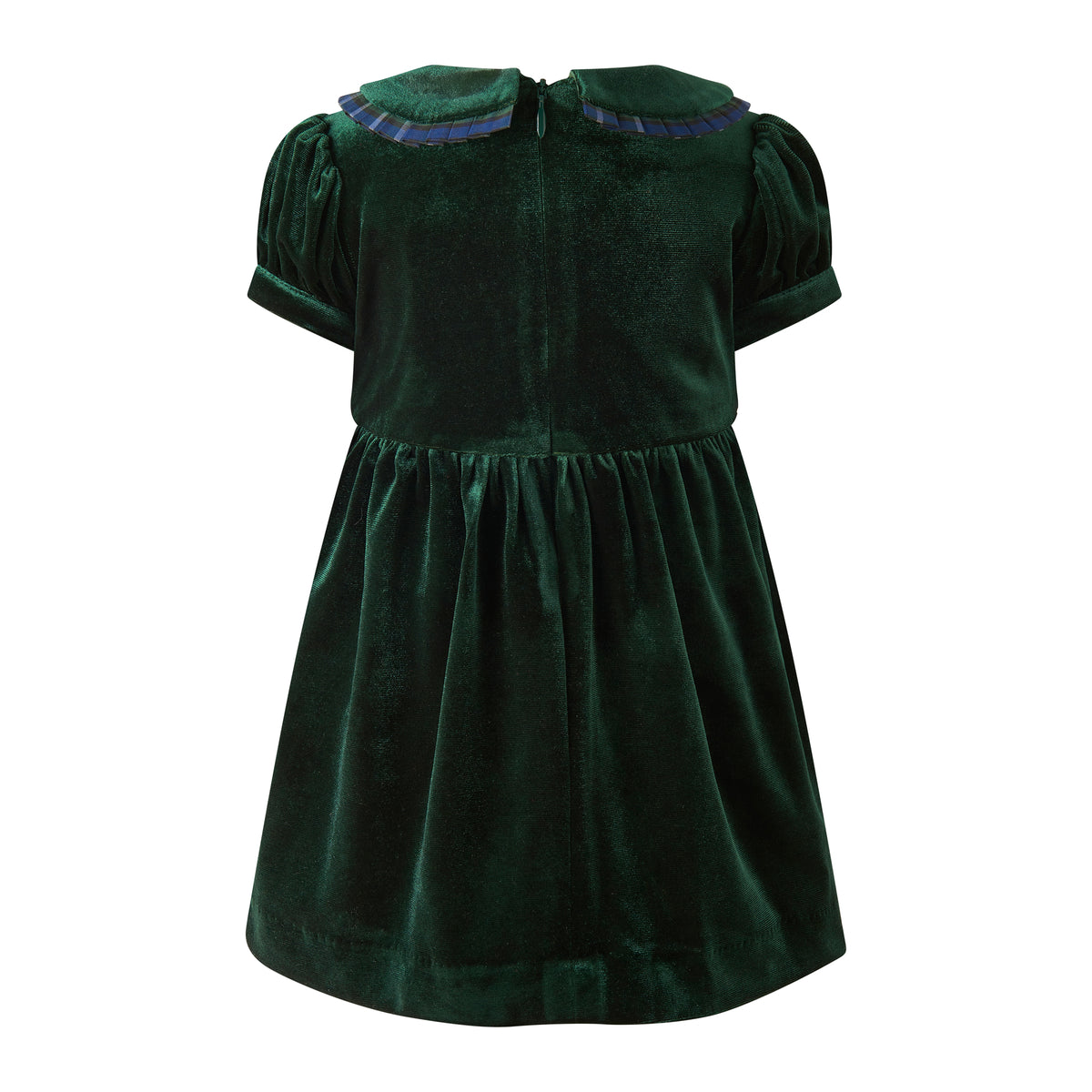 Green Velvet Tartan Trim Dress